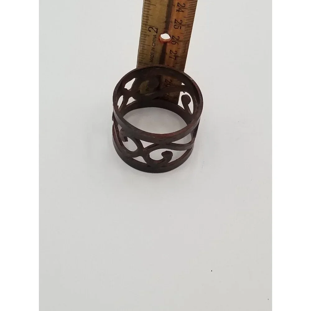 Napkin Ring Holders Set of 8 Metal Cut-Out‎ Scroll Burl Brown Pierced